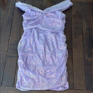 Lavender Sequin Off-Shoulder Dress
